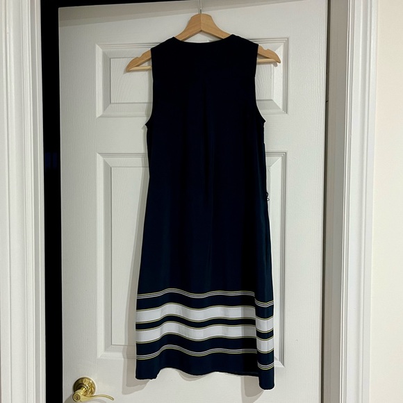 Tommy Hilfiger - Dark Blue Buttoned Midi Dress with Yellow and White Border - Picture 4 of 4